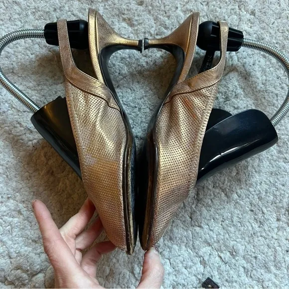 Donald Pliner: Dolly Copper Leather Peep Toe Slingback Kitten Heel Dress Shoes