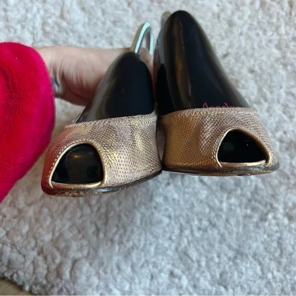 Donald Pliner: Dolly Copper Leather Peep Toe Slingback Kitten Heel Dress Shoes