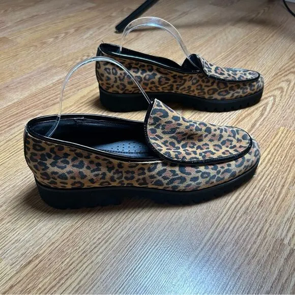 Donald Pliner Eclipse Leopard Print Lug Sole Leather Blend Shoes Loafers Size 11