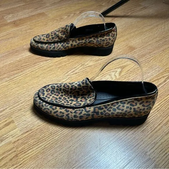 Donald Pliner Eclipse Leopard Print Lug Sole Leather Blend Shoes Loafers Size 11