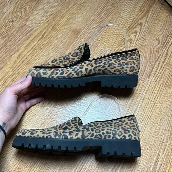 Donald Pliner Eclipse Leopard Print Lug Sole Leather Blend Shoes Loafers Size 11