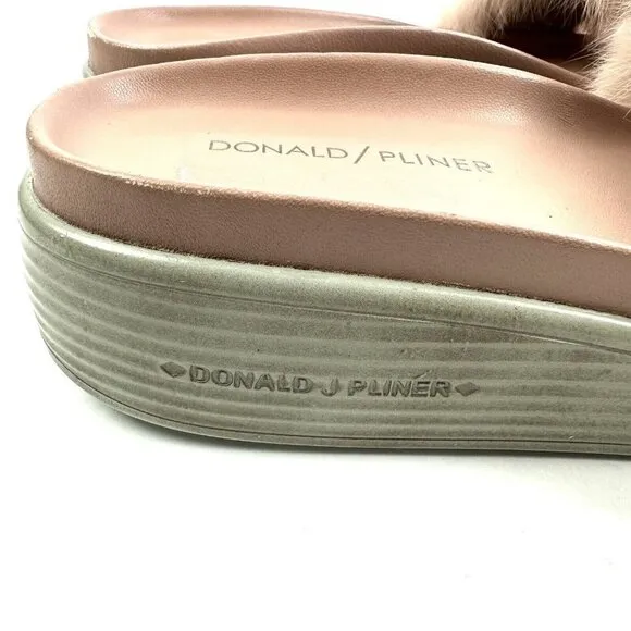 Donald Pliner Furfi Slide 8 Rabbit Fur Platform Blush Pink Sandal Shoes Rare
