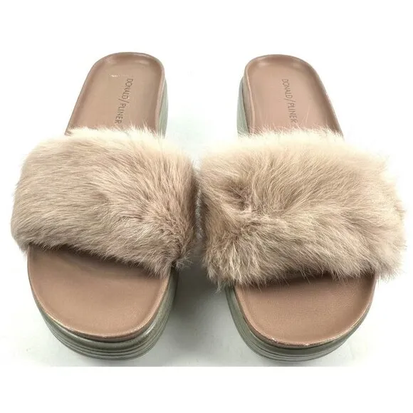 Donald Pliner Furfi Slide 8 Rabbit Fur Platform Blush Pink Sandal Shoes Rare