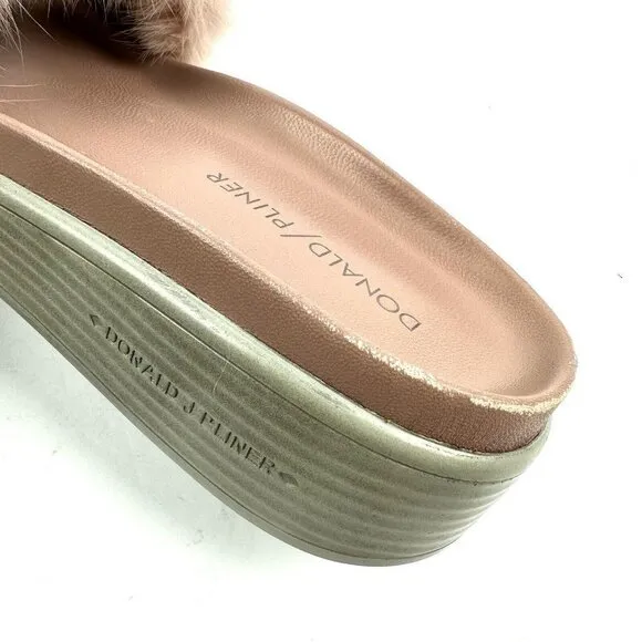 Donald Pliner Furfi Slide 8 Rabbit Fur Platform Blush Pink Sandal Shoes Rare