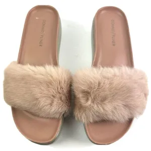 Donald Pliner Furfi Slide 8 Rabbit Fur Platform Blush Pink Sandal Shoes Rare