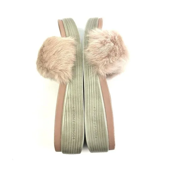 Donald Pliner Furfi Slide 8 Rabbit Fur Platform Blush Pink Sandal Shoes Rare