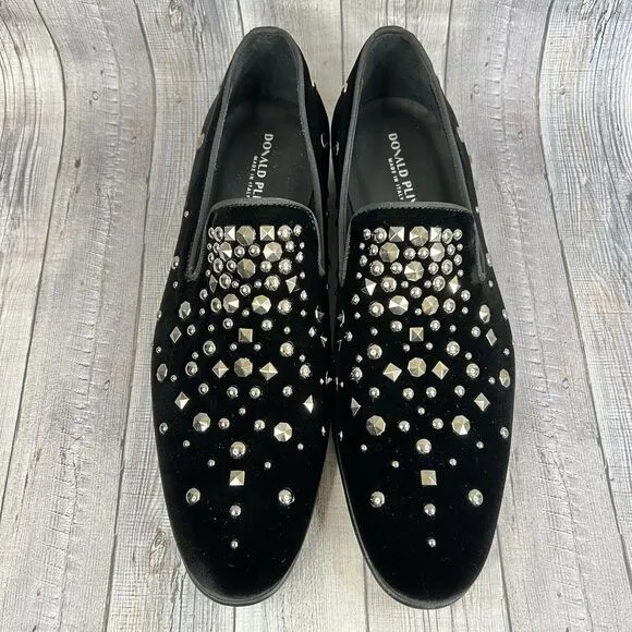 Donald Pliner Spencer Velvet Studded Slip-On Loafers Shoes Black Mens 8.5 US NEW