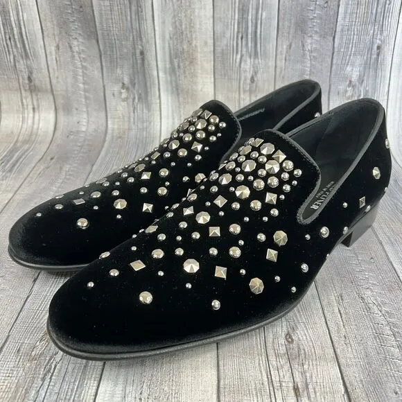 Donald Pliner Spencer Velvet Studded Slip-On Loafers Shoes Black Mens 8.5 US NEW