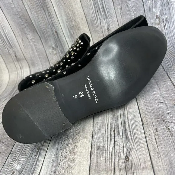 Donald Pliner Spencer Velvet Studded Slip-On Loafers Shoes Black Mens 8.5 US NEW