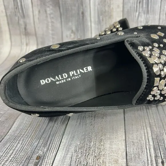 Donald Pliner Spencer Velvet Studded Slip-On Loafers Shoes Black Mens 8.5 US NEW