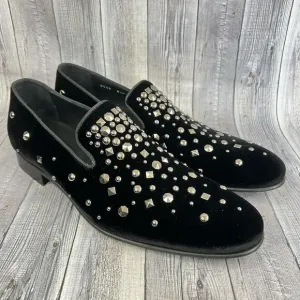 Donald Pliner Spencer Velvet Studded Slip-On Loafers Shoes Black Mens 8.5 US NEW