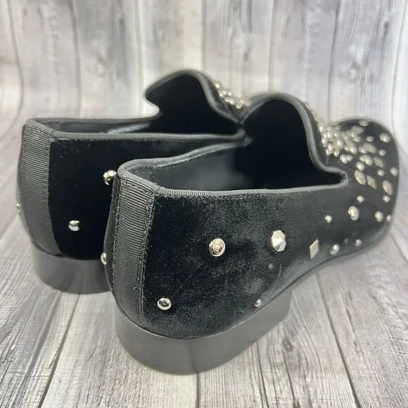 Donald Pliner Spencer Velvet Studded Slip-On Loafers Shoes Black Mens 8.5 US NEW