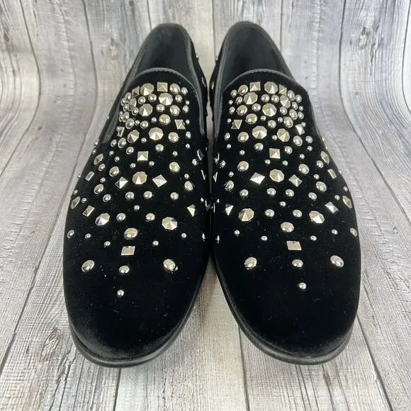 Donald Pliner Spencer Velvet Studded Slip-On Loafers Shoes Black Mens 8.5 US NEW