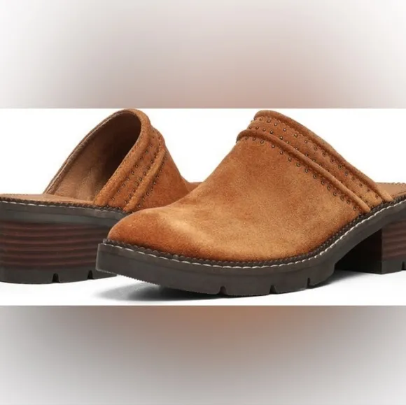 Donald Pliner Womens Sahara  Studded Mules Leather Chestnut Shoes Size 7.5 Lug