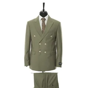 Double-Breasted 2pc Suit By Derman, Olive Green
