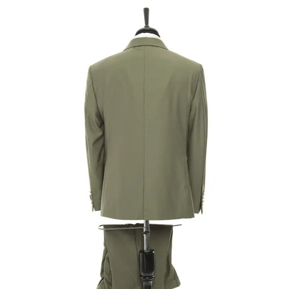 Double-Breasted 2pc Suit By Derman, Olive Green