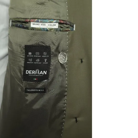 Double-Breasted 2pc Suit By Derman, Olive Green