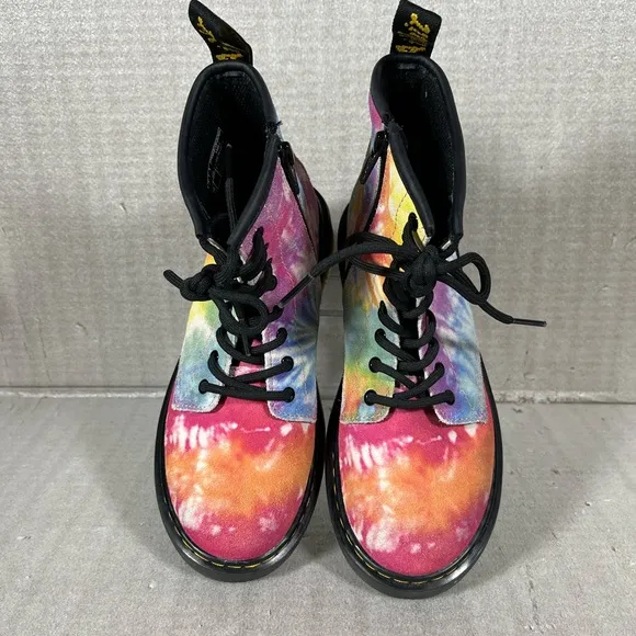 Dr. Martens 1460 Rainbow Tie Dye Leather Combat &amp; Lace-Up Boots SZ US3/EU 34