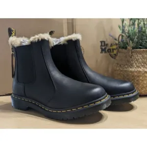 Dr. Martens 2976 Leonore Faux Fur Lined Black Leather Chelsea Boots UK 7 NIB