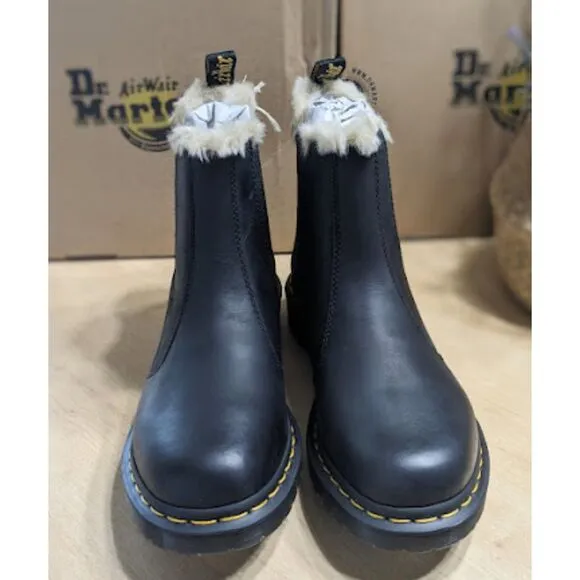 Dr. Martens 2976 Leonore Faux Fur Lined Black Leather Chelsea Boots UK 7 NIB