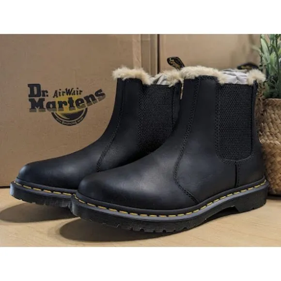 Dr. Martens 2976 Leonore Faux Fur Lined Black Leather Chelsea Boots UK 7 NIB