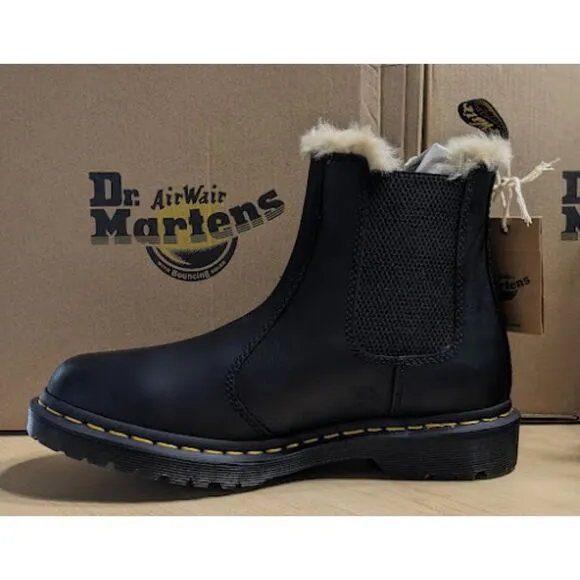 Dr. Martens 2976 Leonore Faux Fur Lined Black Leather Chelsea Boots UK 7 NIB