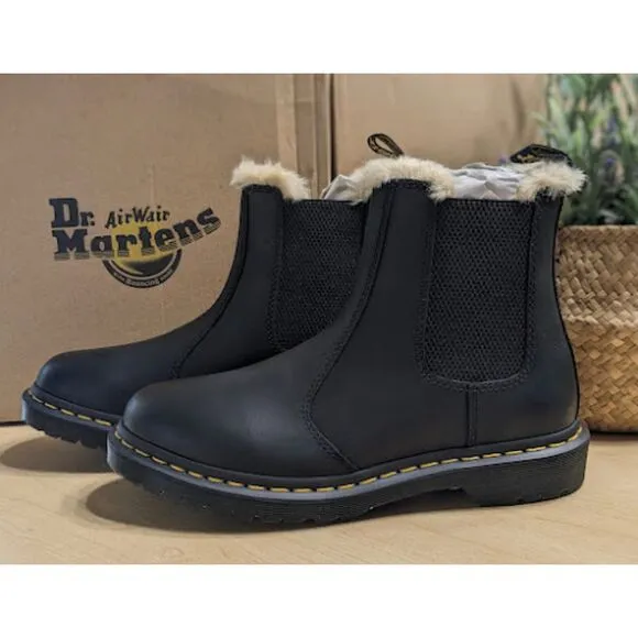 Dr. Martens 2976 Leonore Faux Fur Lined Black Leather Chelsea Boots UK 7 NIB