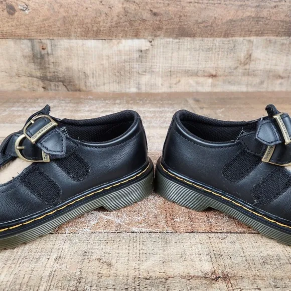 Dr Martens 8065 J Mary Jane Girls Size 1 Black Smooth Leather Hook &amp; Loop Shoes