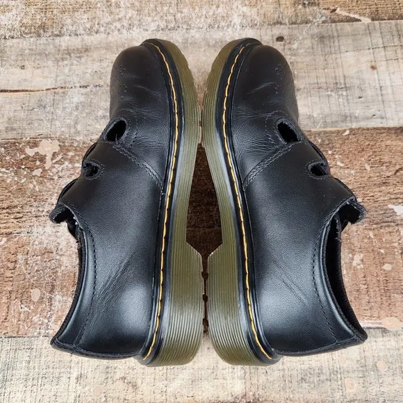 Dr Martens 8065 J Mary Jane Girls Size 1 Black Smooth Leather Hook &amp; Loop Shoes