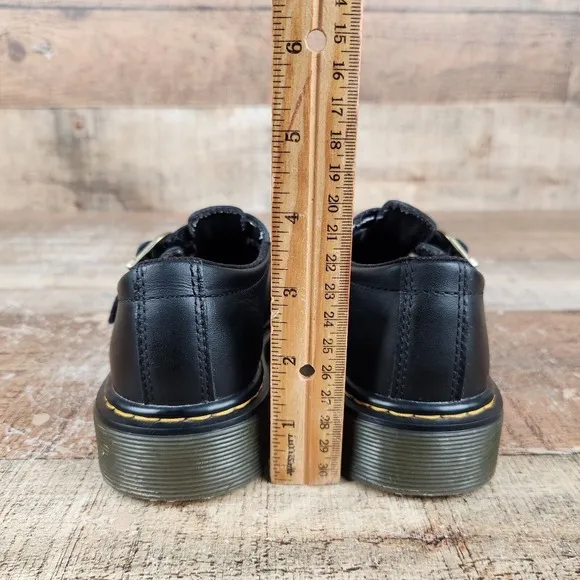 Dr Martens 8065 J Mary Jane Girls Size 1 Black Smooth Leather Hook &amp; Loop Shoes