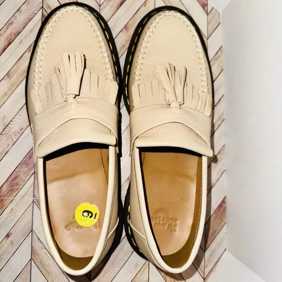Dr Martens Adrian Women's 9 Virginia Leather Tassel Loafer Shoes Taupe Kiltie