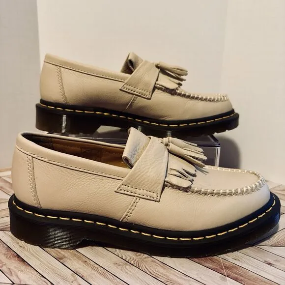 Dr Martens Adrian Women's 9 Virginia Leather Tassel Loafer Shoes Taupe Kiltie