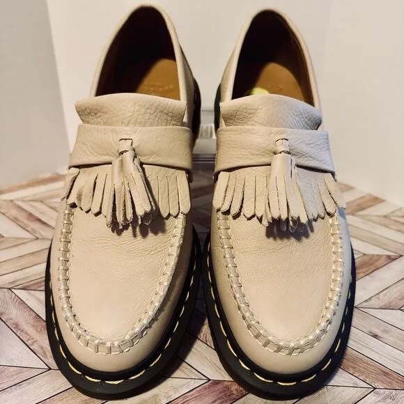 Dr Martens Adrian Women's 9 Virginia Leather Tassel Loafer Shoes Taupe Kiltie