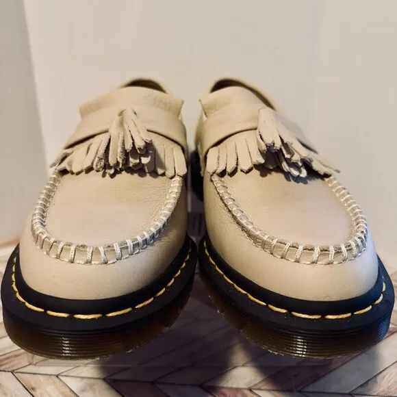 Dr Martens Adrian Women's 9 Virginia Leather Tassel Loafer Shoes Taupe Kiltie