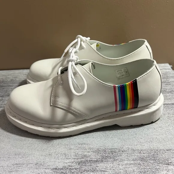 Dr. Martens For Pride Oxford Shoes - White Smooth Leather - Size 9