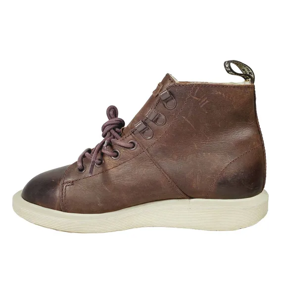 Dr. Martens LESBOOTFL Brown Leather Faux Fur Lined Boots Womens 6, Fit 7- 7.5