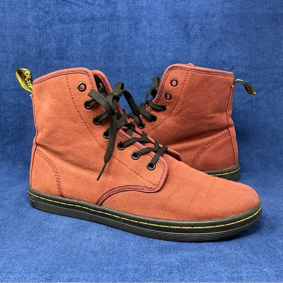 Dr. Martens womens shoreditch burgundy canvas combat boots size 10 US