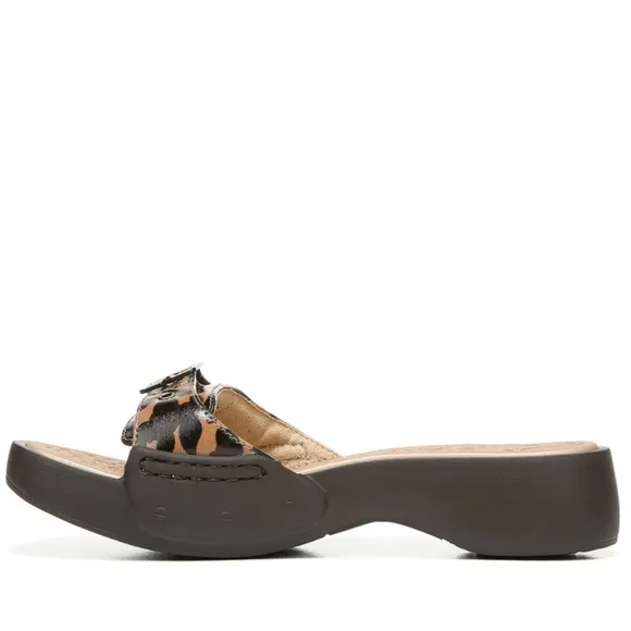 DR. SCHOLL'S Women's Rock On Slide Sandals Brown Leopard Retro Shoes 11 M NEW