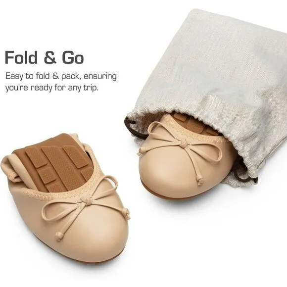 Dream Pairs Flats Shoes Women Cream Polyurethane Foldable Ballet Round Toe Shoes