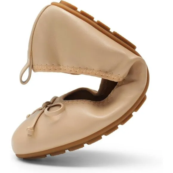 Dream Pairs Flats Shoes Women Cream Polyurethane Foldable Ballet Round Toe Shoes