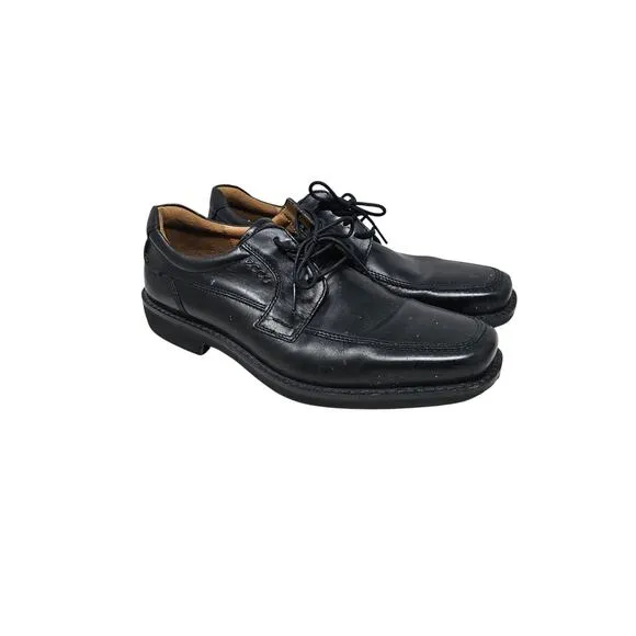 Ecco 44 Seattle Tie Dress Shoes Black Leather Lace UP Loafer Career Professional