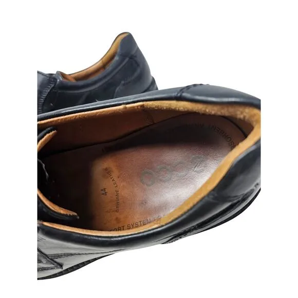 Ecco 44 Seattle Tie Dress Shoes Black Leather Lace UP Loafer Career Professional