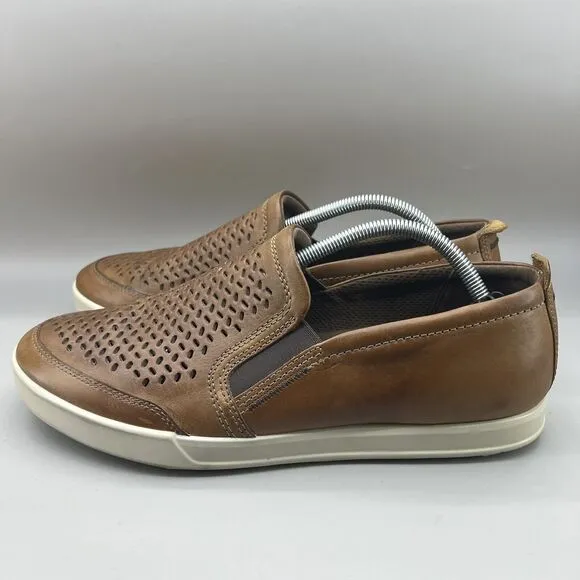 ECCO Collin 2.0 Loafers Men Size 10 Brown Perforated Leather Comfort Low Shoes