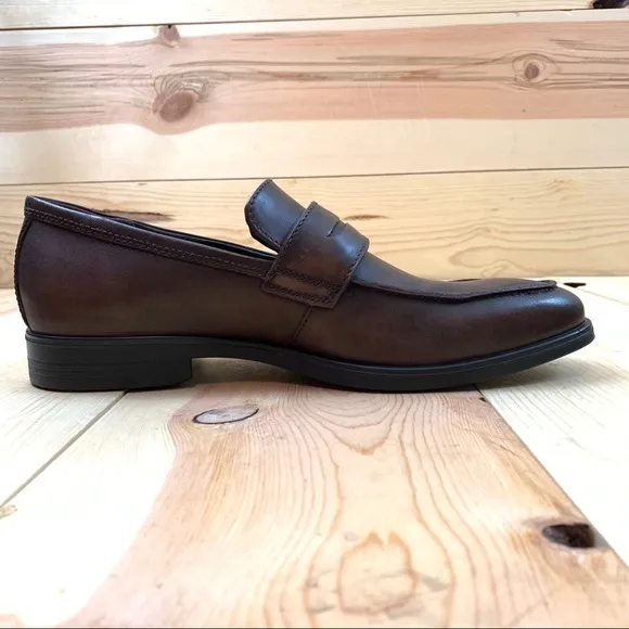 Ecco Melbourne brown amber leather penny loafers shoes size 9