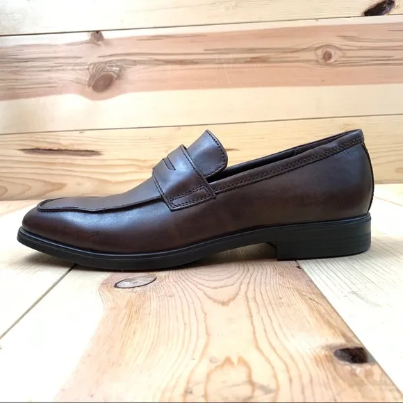 Ecco Melbourne brown amber leather penny loafers shoes size 9