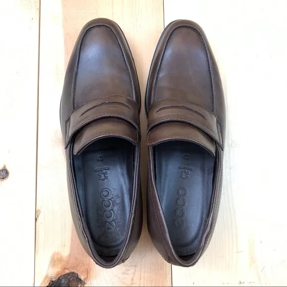 Ecco Melbourne brown amber leather penny loafers shoes size 9