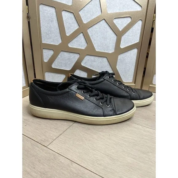 Ecco mens shoes Soft 7 Casual Black Leather Sneakers SZ 10 US 44 EU
