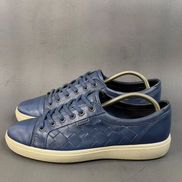 Ecco Mens Soft 7 Woven Tie Sneakers Casual Shoes navy blue size 10