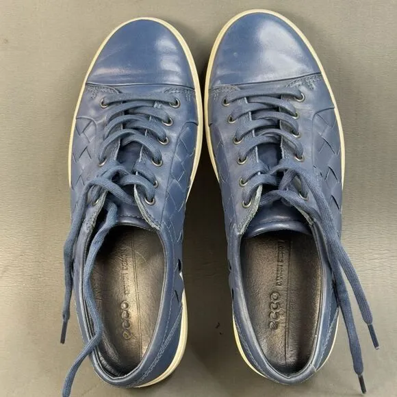Ecco Mens Soft 7 Woven Tie Sneakers Casual Shoes navy blue size 10