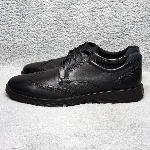 Ecco S Lite Hybrid Mens Size 12 Low Top Wingtip Oxford Derby Shoes Black Leather